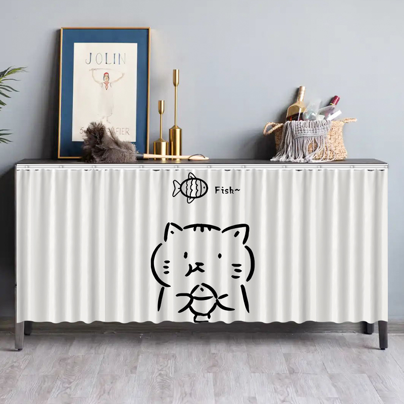 猫咪柜子遮挡帘免打孔滑轨遮挡布帘橱柜衣柜洗衣机防晒防尘镜子帘