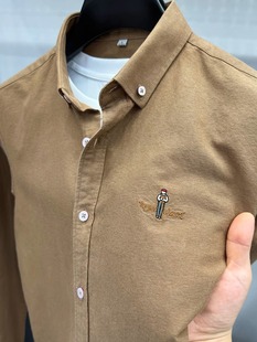 Bozz Bury~有趣的恶棍！牛津衬衫男士短袖夏季新绣花棉翻领衬衫