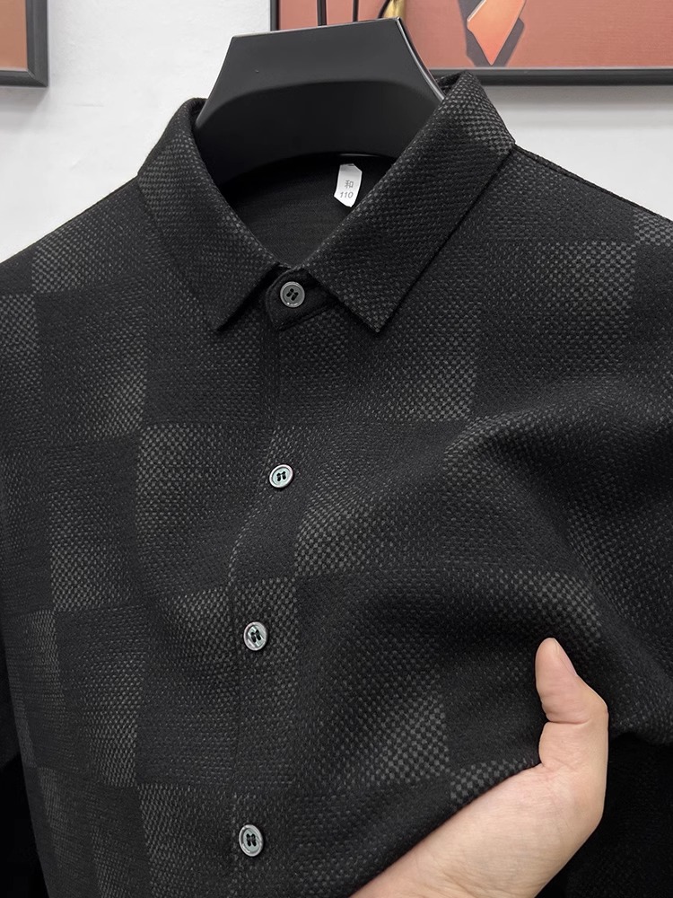 BOZZ BURY~几何 设计款！高端羊毛衬衫男长袖秋冬季商务休闲衬衣