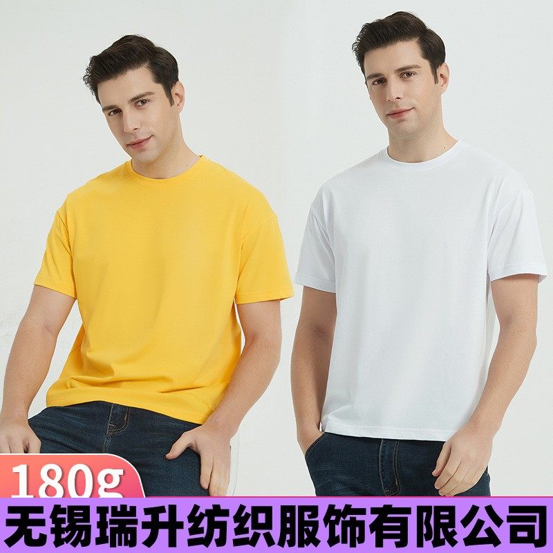 无锡瑞升纺织服饰有限公司新款180g棉盖丝阔版t恤男女同款男式白图片