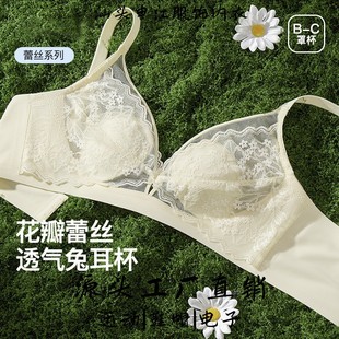 汕头申江服饰内衣花瓣蕾丝内衣女夏季超薄款兔耳杯大胸显小收副乳