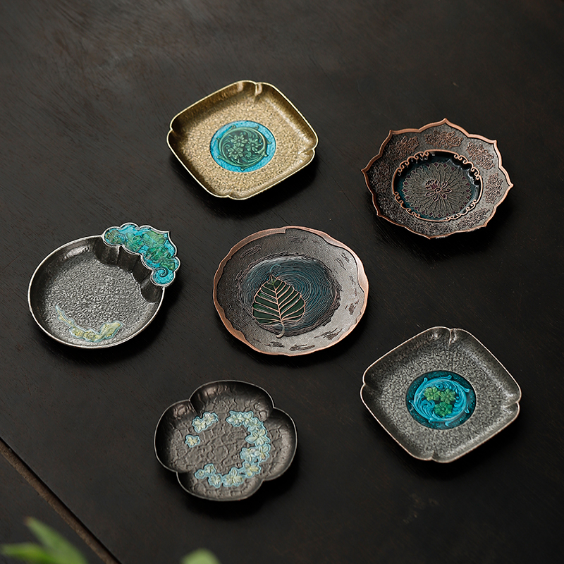 日式景泰蓝合金杯垫法兰彩杯托