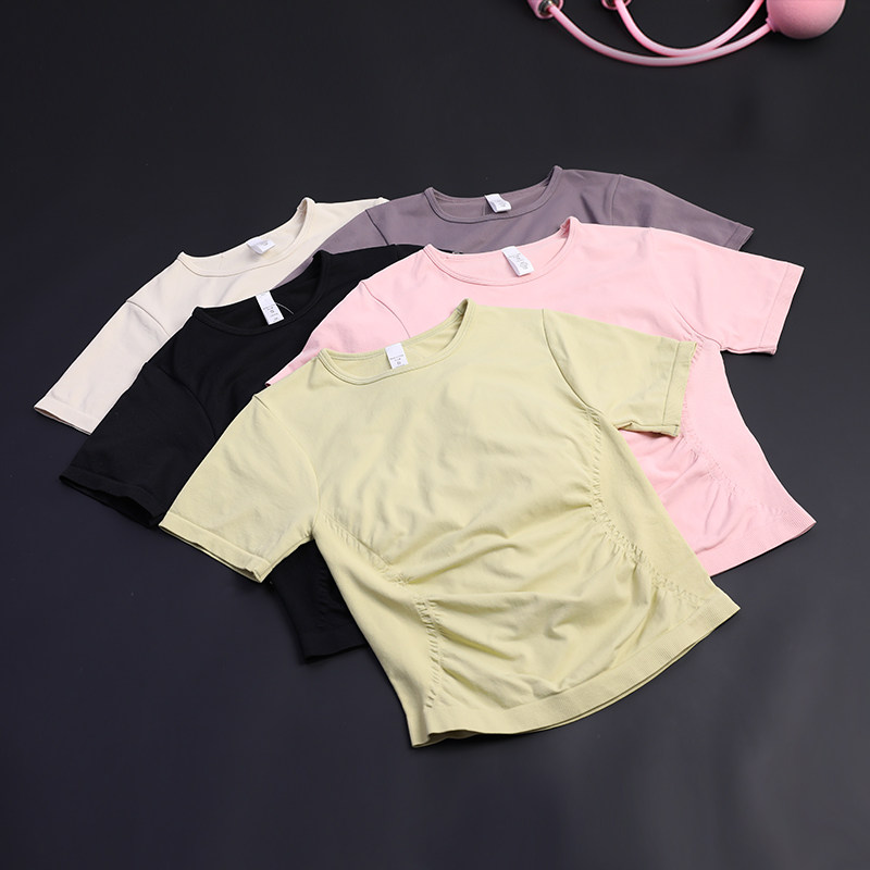 网红瑜伽T恤女上衣短袖速干跑步透气修身健身服高弹透气褶皱收腰,运动服/休闲服装,健身衣,淘宝优惠券,粉丝福利购,淘宝优惠卷