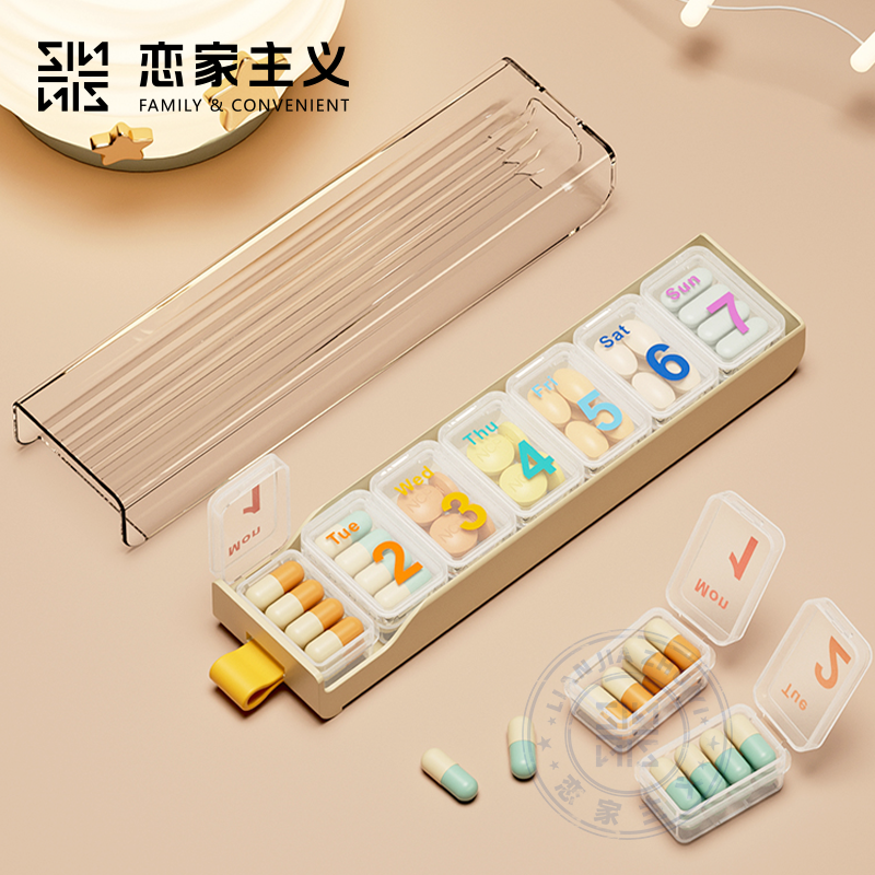 恋家主义七天便捷药盒一周七天大容量早中晚分格便携分装收纳盒