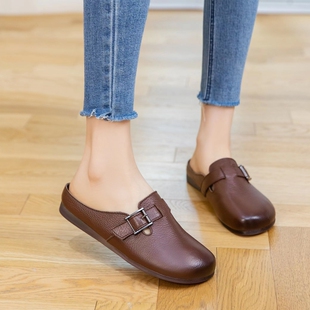 断码鞋特价真皮女鞋夏季新款牛筋底防滑复古穆勒鞋百搭包头半拖鞋