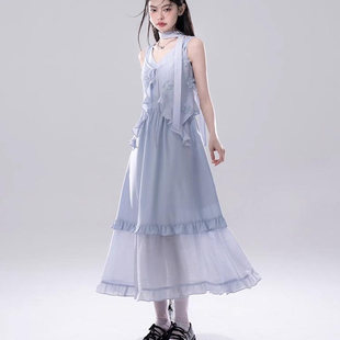 绝美仙女度假长裙高级感显瘦紫色开衫 背心连衣裙子两件套装 女夏季