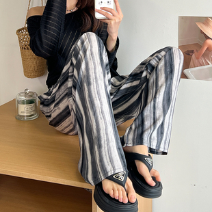 女褲 2025夏新款 顯瘦休閑大碼 時尚 印花寬松棉綢闊腿裙褲 復古女裝