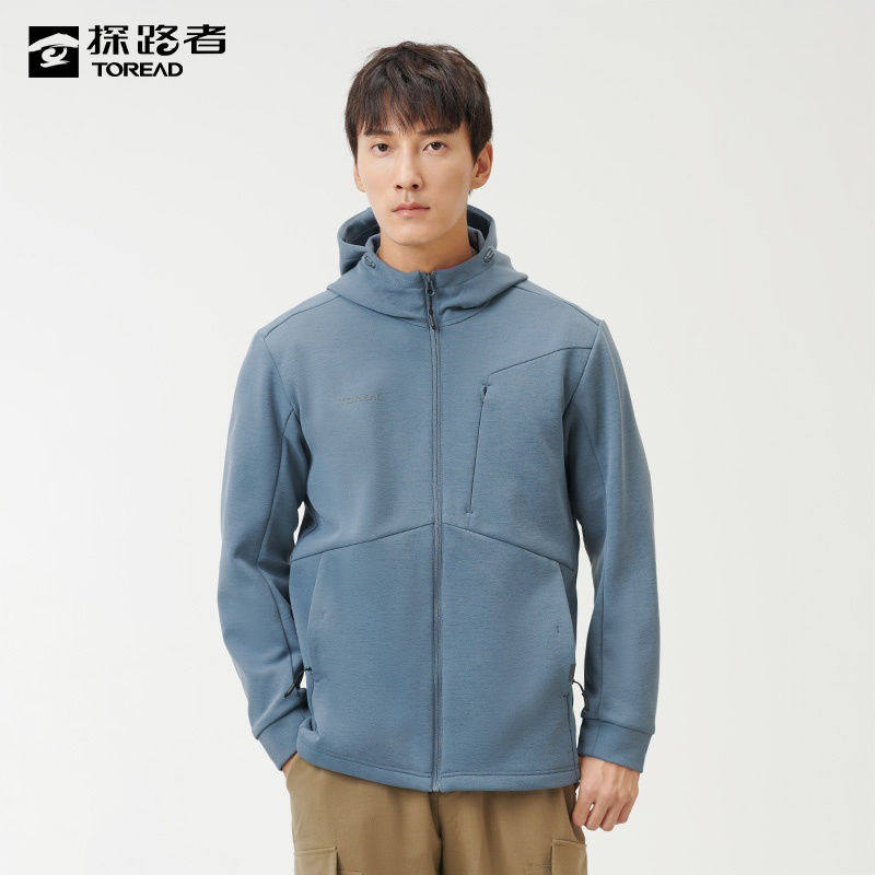 探路者休闲外套男款户外旅行徒步运动防寒防风保暖软壳连帽上衣