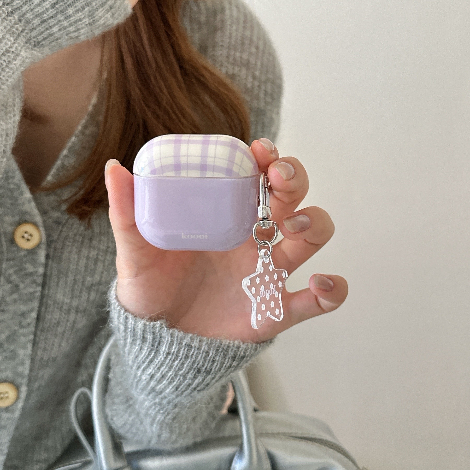 IMD紫色格纹适用于AirPods4保护套新款airpodspro二代苹果耳机/2/3代Pro3硅胶防摔耳机套保护壳小清新