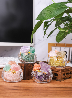 网红转运水晶聚宝盆桌面摆件高档办公室家居装饰品小摆件礼品礼物