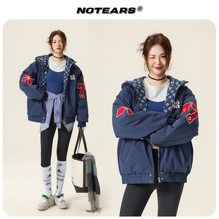 街头休闲秋冬棉服保暖情侣加厚上衣外套M018 美式 复古老花图案