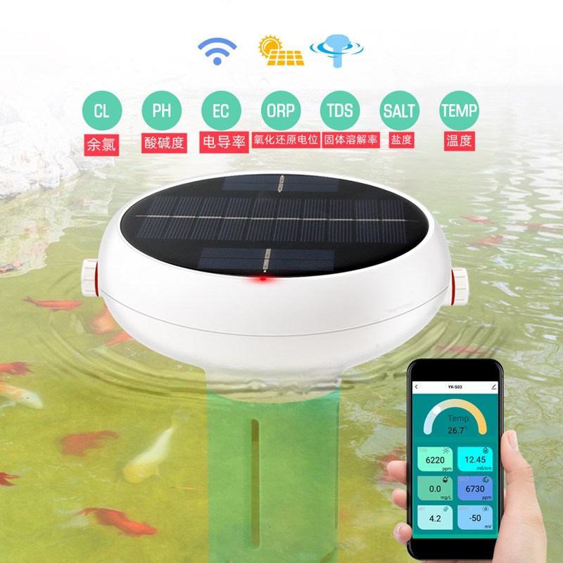 无线APP实时监测PH盐度ORP/CL余氯水质检测仪太阳能泳池余氯检测
