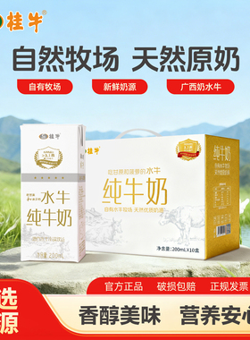 广西桂牛水牛纯牛奶200ml*20盒/2箱早餐奶学生成人纯牛奶新春好礼