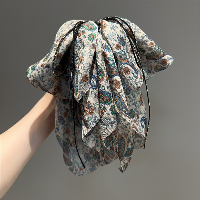 2025新款复古花纹蝴蝶结飘带马尾抓夹高级感后脑勺显发量发夹头饰