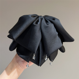 法式轻奢水钻缎面大蝴蝶结马尾抓夹高级感半扎发夹2026新款发饰女