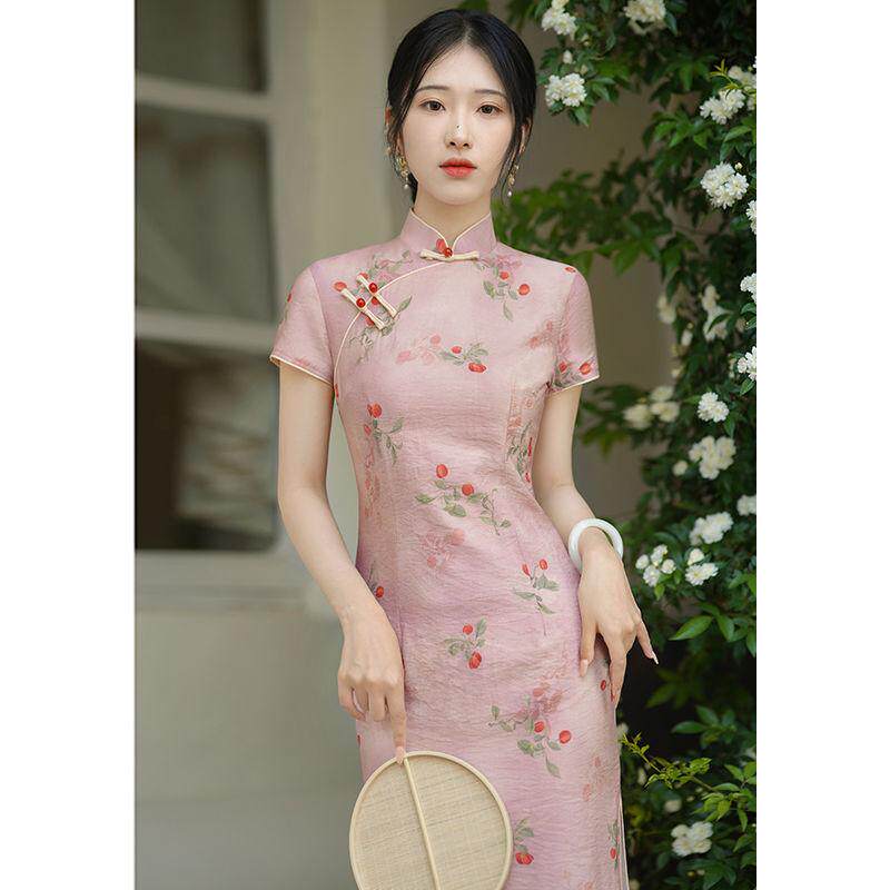 改良旗袍穿搭风格志少女旗袍裙粉色改良版气质民国风年轻长款日常