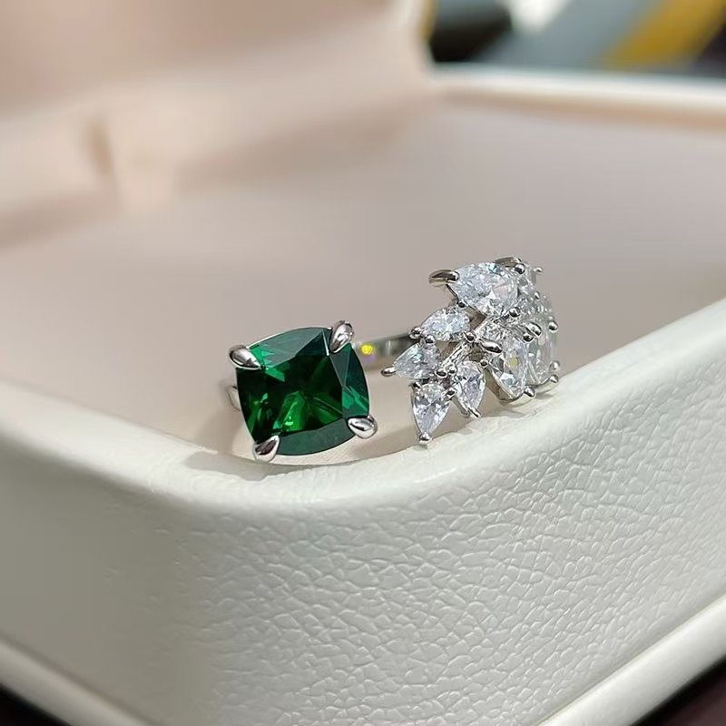 绿钻羽翼开口戒指时尚女