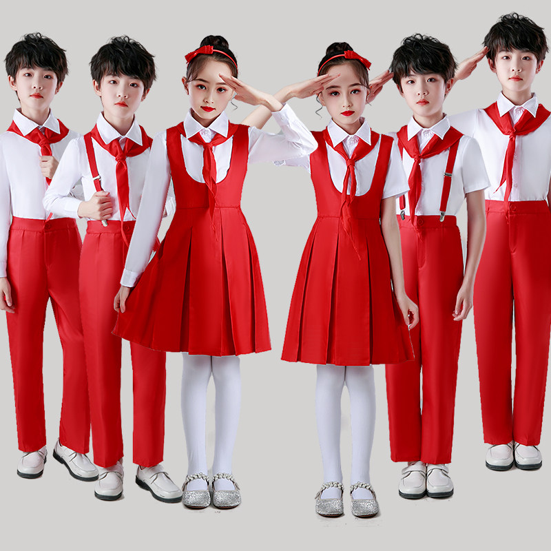 儿童大合唱演出服幼儿园校园风中小学生诗朗诵爱国红歌主持人礼服