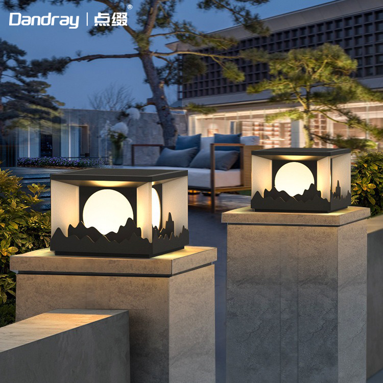 别墅柱头灯新中式围墙灯太阳能门柱灯接电款大门灯防水庭院柱子灯