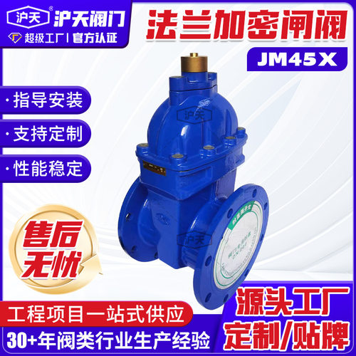 沪天法兰加密闸阀JM45X防盗软密封闸阀球墨铸铁加密锁闭闸阀门