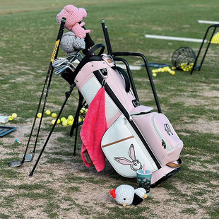 malbon女士粉兔高尔夫球包支架包皮质球杆包golf bag2024标准球包