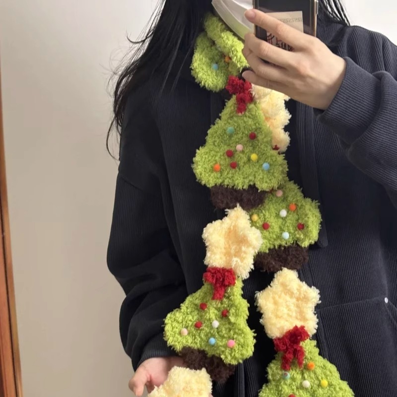 手工编织diy圣诞树雪人围巾材料包毛线钩针可爱拼接围脖送女友礼