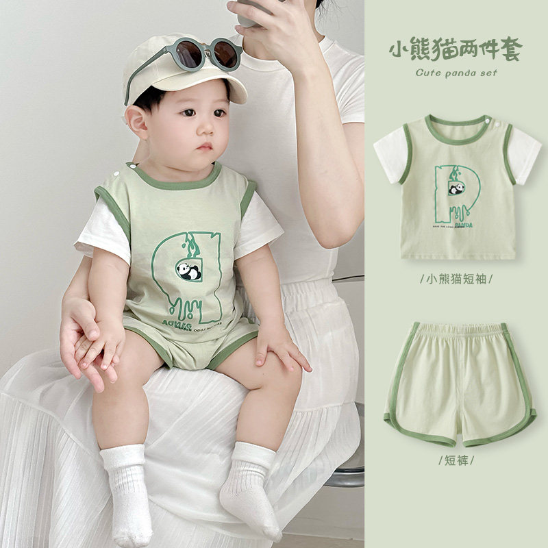 男童夏季短袖短裤套装2026新款婴儿薄款T恤牛仔裤休闲两件套衣服,童装/婴儿装/亲子装,套装,淘宝优惠券,粉丝福利购,淘宝优惠卷