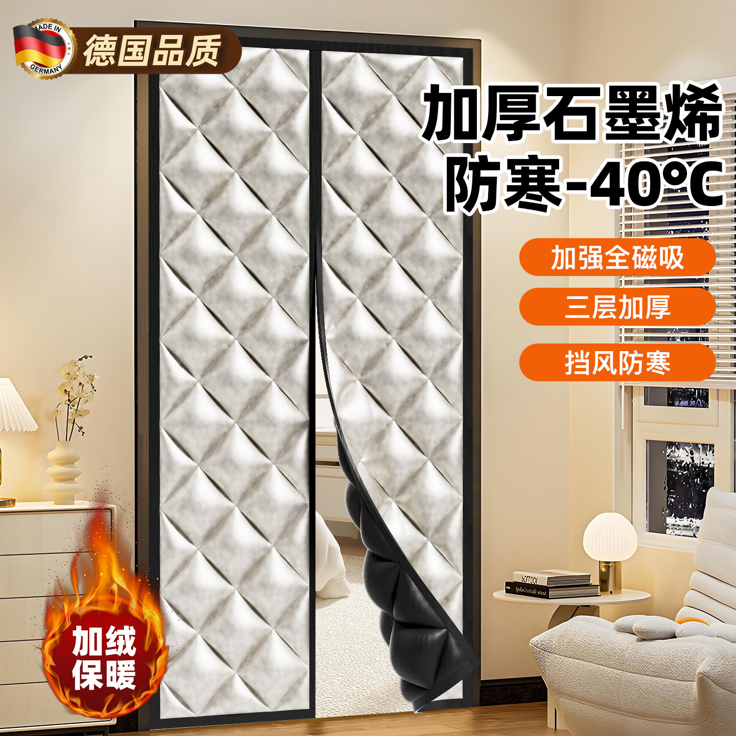 德国进口冬季加厚棉门帘保暖防风防寒商用防水隔音隔断空调帘定做