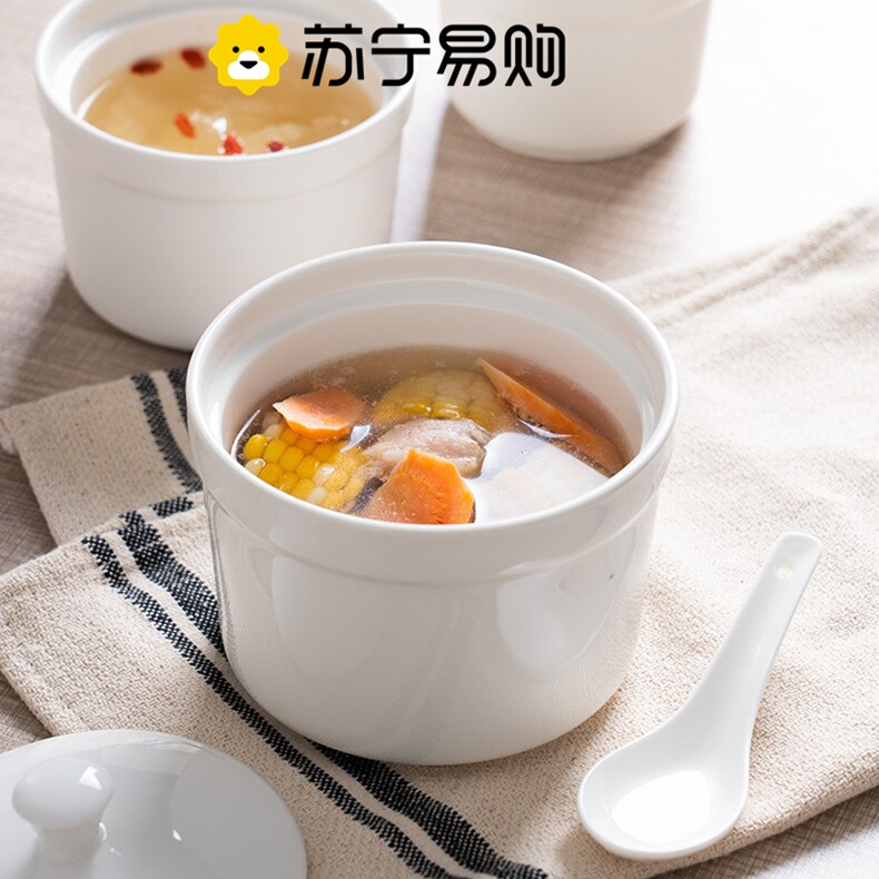苏宁陶瓷炖盅隔水炖锅带盖子家用蒸蛋碗鸡蛋羹用小炖瓦罐煲汤2872