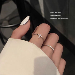 【乔老板JOY】显手细!两件套装十字架戒指叠戴银色冷淡ins风简约