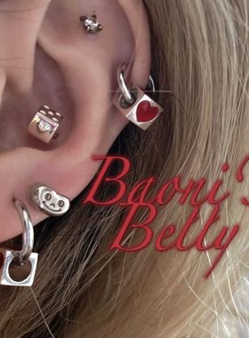 TTAO黑桃小卖部 甜酷风 小方块爱心红色珐琅925银针耳圈耳钉耳环