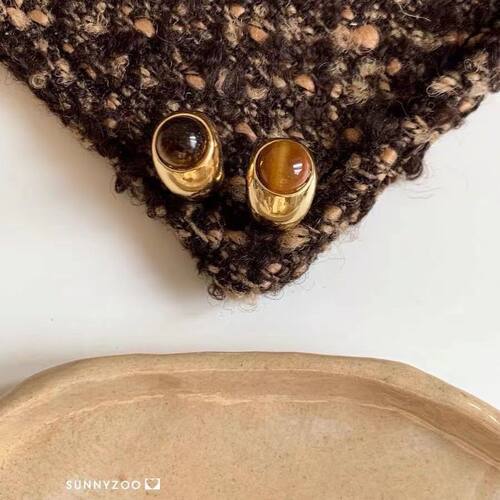SUNNYZOO|美拉德复古vintage中古虎眼石气质高级感轻奢耳钉耳饰