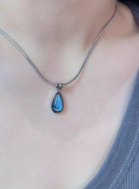 【SUMMERSHOP】人鱼的眼泪。新中式国潮蓝色金色水滴钛钢锁骨项链