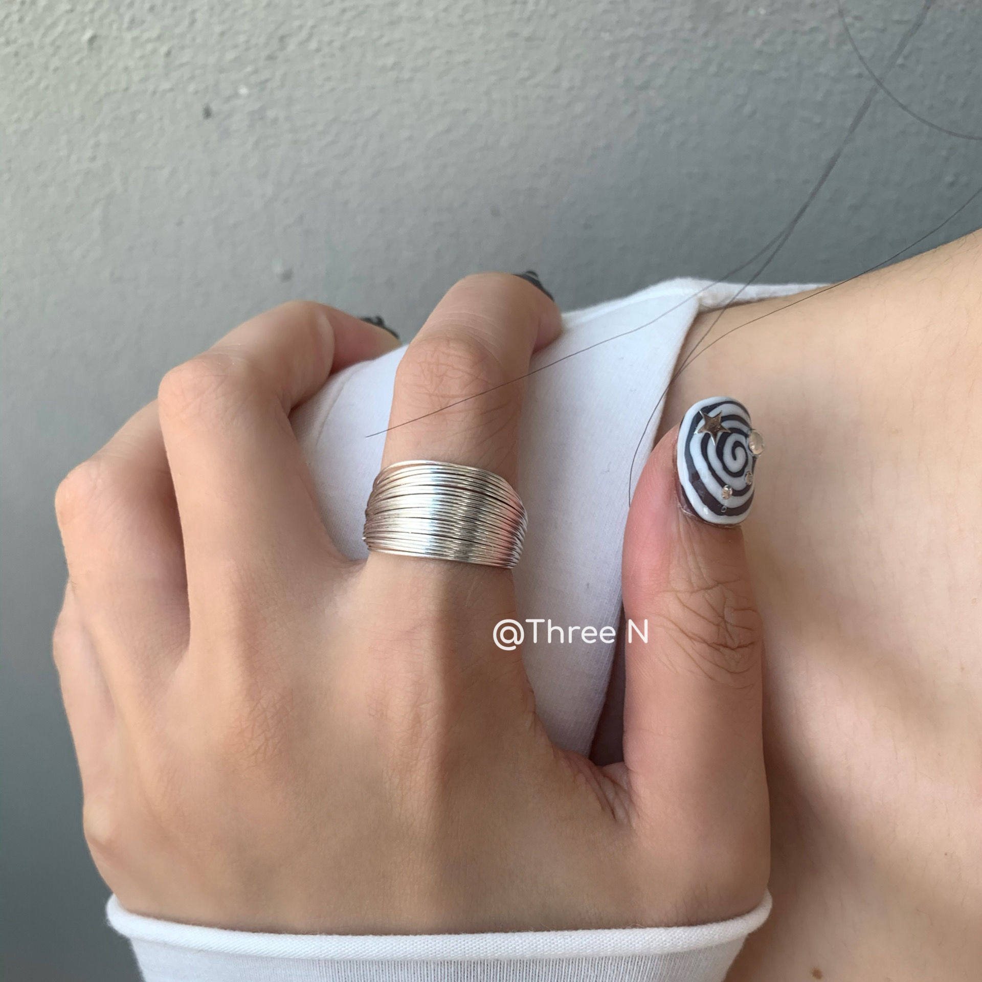 Three N柔和极简风多线戒指女高级质感食指戒开口调节素戒百搭