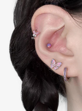 二十二丁目炫彩珍珠蝴蝶耳钉耳圈高级感紫色澳宝彩钻耳环春夏耳饰