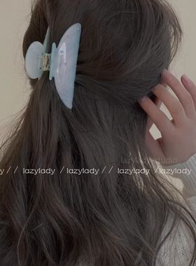 醋酸材质!发量适中到偏多!精致镶钻绿色鲨鱼夹鲨鱼抓盘发抓夹女