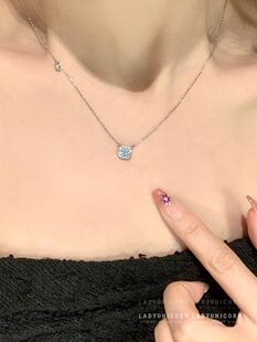 Ladyunicorn原创通体925银闪耀方形一滴钻锆石项链锁骨链简约颈链