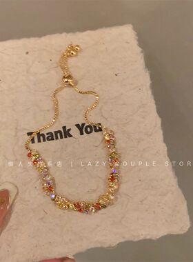 叠戴我心深爱!彩色多巴胺锆石手镯女设计感麻花扭结精致手链手饰