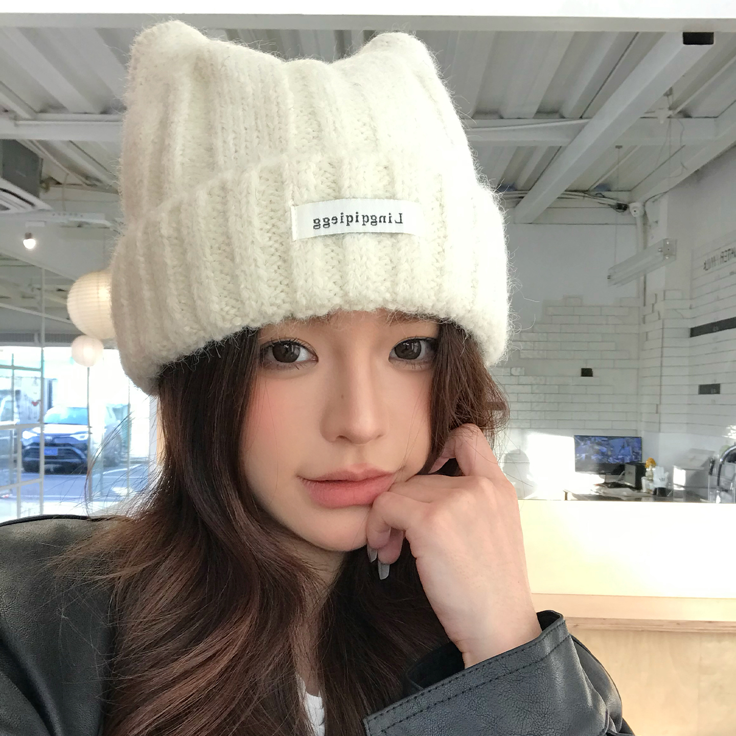 猫耳朵帽子大头围保暖冷帽显脸小