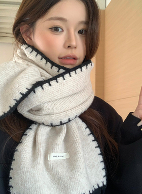 含羊毛针织围巾女冬季2025新款高级感韩系氛围感百搭加厚保暖围脖