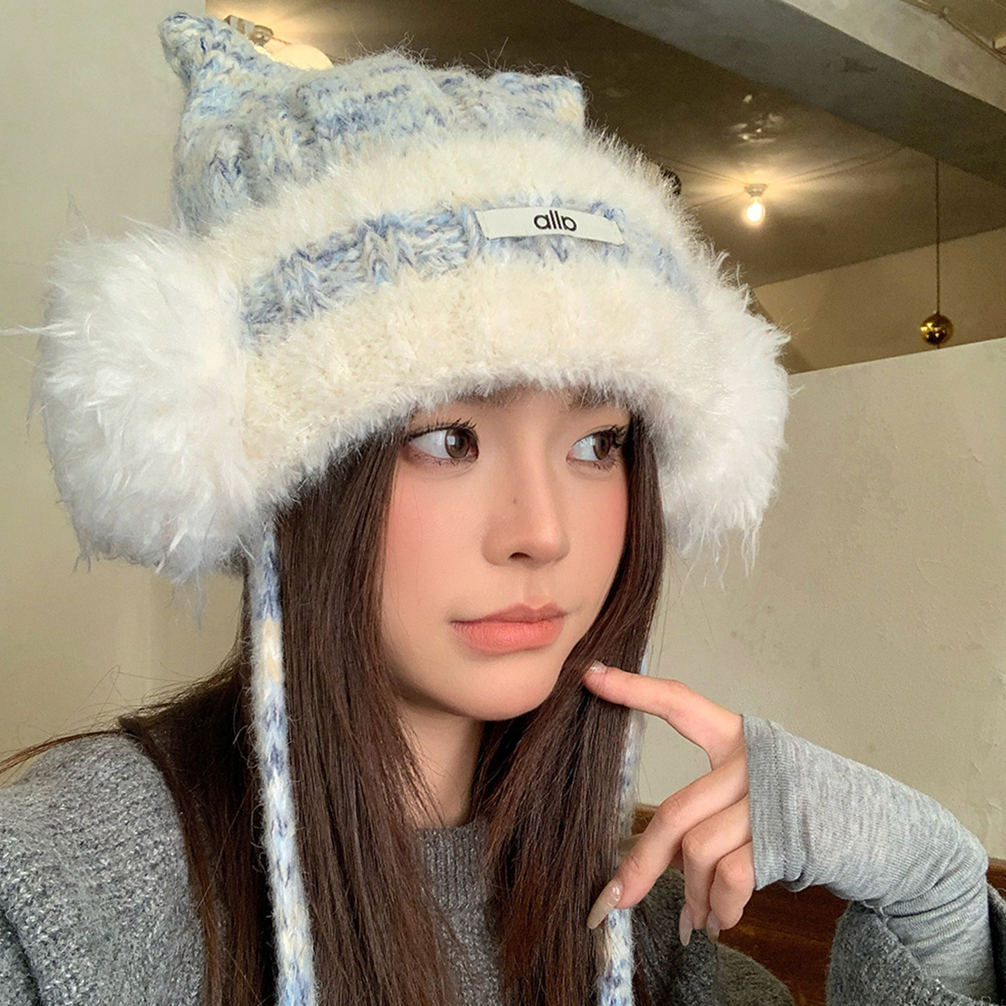 毛茸茸可爱猫耳针织毛线帽女冬季加绒保暖防寒护耳帽长辫子包头帽,服饰配件/皮带/帽子/围巾,帽子,淘宝优惠券,粉丝福利购,淘宝优惠卷