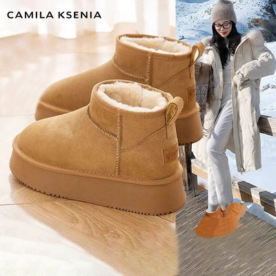 CAMILA KSENIA官方店2025新款厚底雪地靴女加厚皮毛一体雪地棉鞋