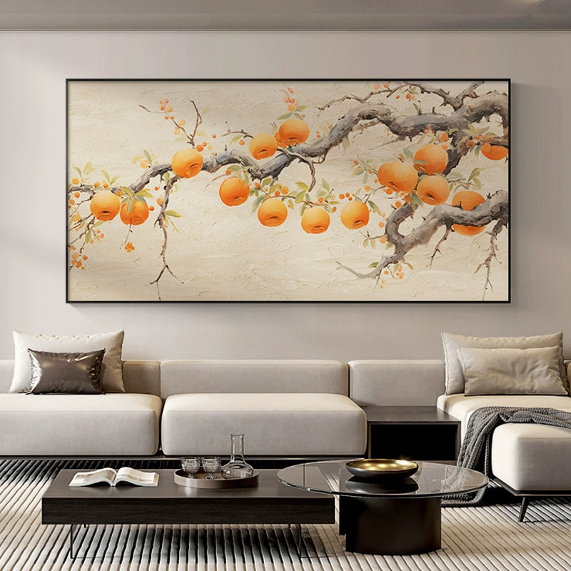 柿柿如意客厅装饰画高级感大芬村纯手绘油画寓意好沙发背景墙挂画,家居饰品,油画,淘宝优惠券,粉丝福利购,淘宝优惠卷