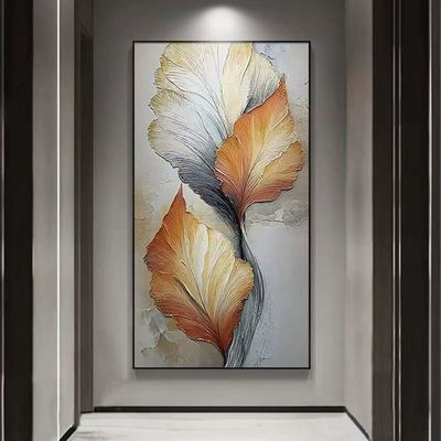 家大叶大玄关纯手绘油画大芬村肌理挂画现代轻奢入户走廊过道画