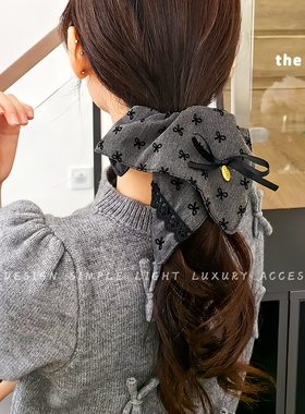 灰色格雷系方巾大肠发圈女生法式高级感2025新款大号扎丸子头发绳