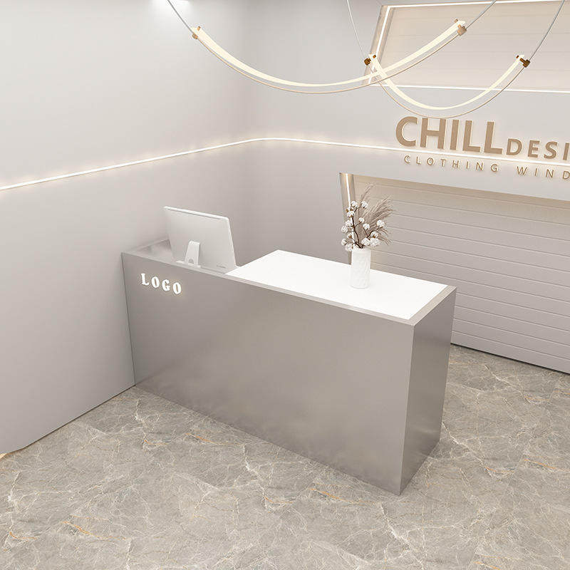 简约现代小型服装店不锈钢收银台美容美发美甲店吧台桌前台接待台