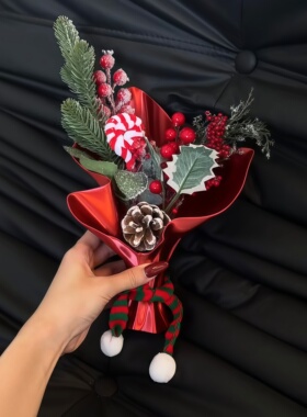 圣诞节花束摆件仿真松果枝插花束