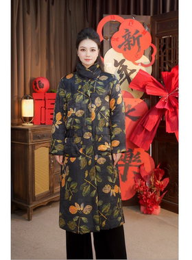 冬季气质立领复古中长款棉服22269