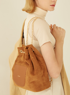 韩国ALKI ALKA女背包双肩背包春夏新款潮灯芯绒链条背包单肩包