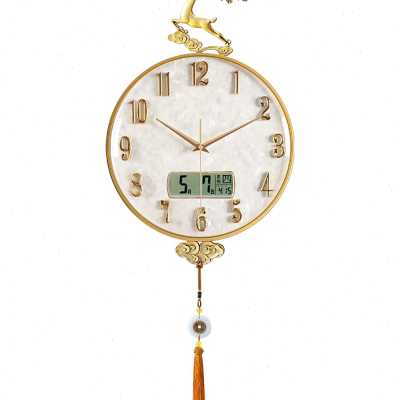 新中式挂钟客厅家用轻奢创意免打孔挂墙钟表现代时尚大气静音时钟